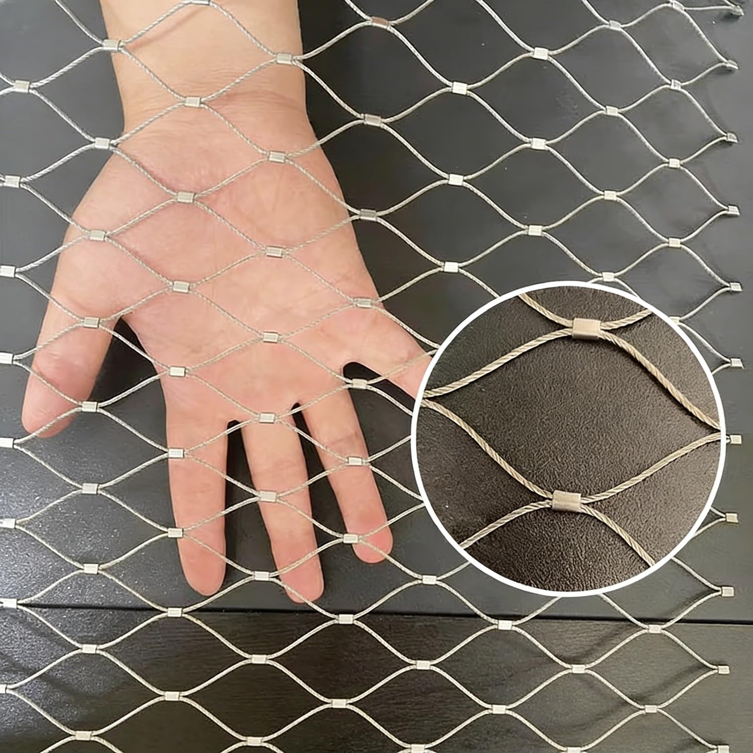 Filet de sécurité en corde d'acier inoxydable flexible maille 4 cm