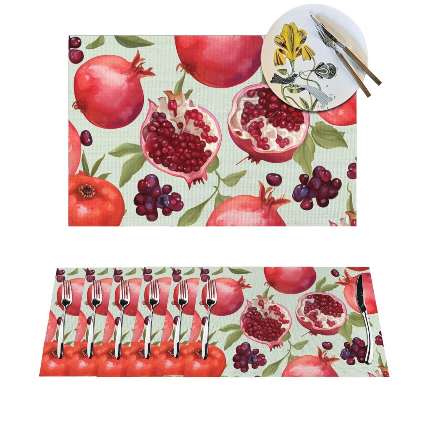 Set de table lavable en PVC motif grenade antidérapant et résistant à la chaleur