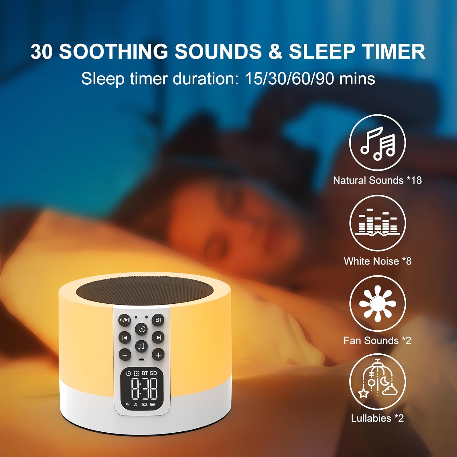 Night Light Bluetooth Speaker Alarm Clock, Sound Machine with White Noise, Dimmable Touch Bedside Lamp for Bedroom, 48 RGB Color Changing, Best Gifts for 10 11 12 13 14 15 Year Old Teenage Boys Girls - Image 5