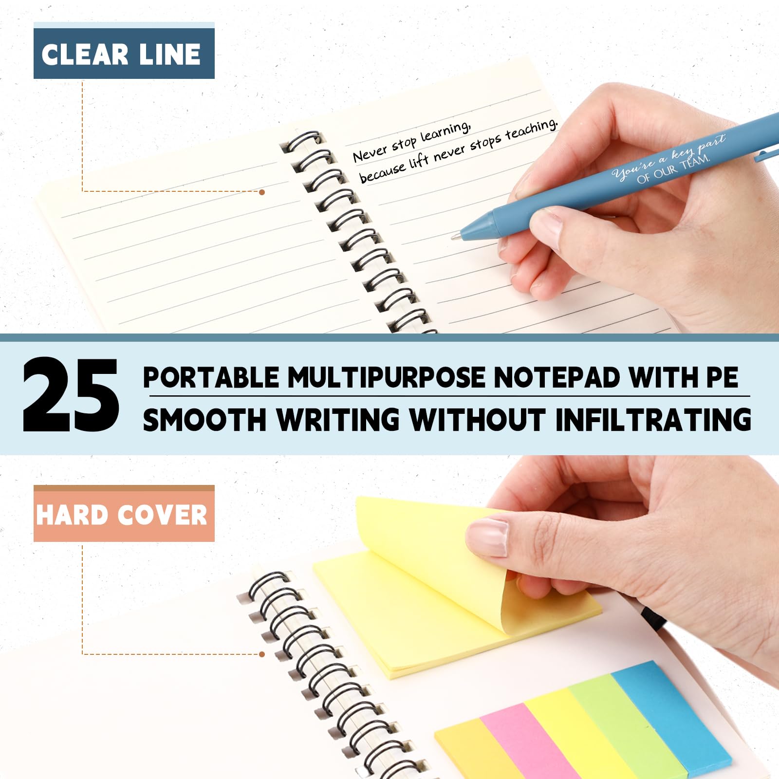 Jetec Juego de 25 cuadernos inspiradores en espiral con bolígrafos de agradecimiento para empleados, regalos de agradecimiento para el regreso a clases (color curativo, equipo)