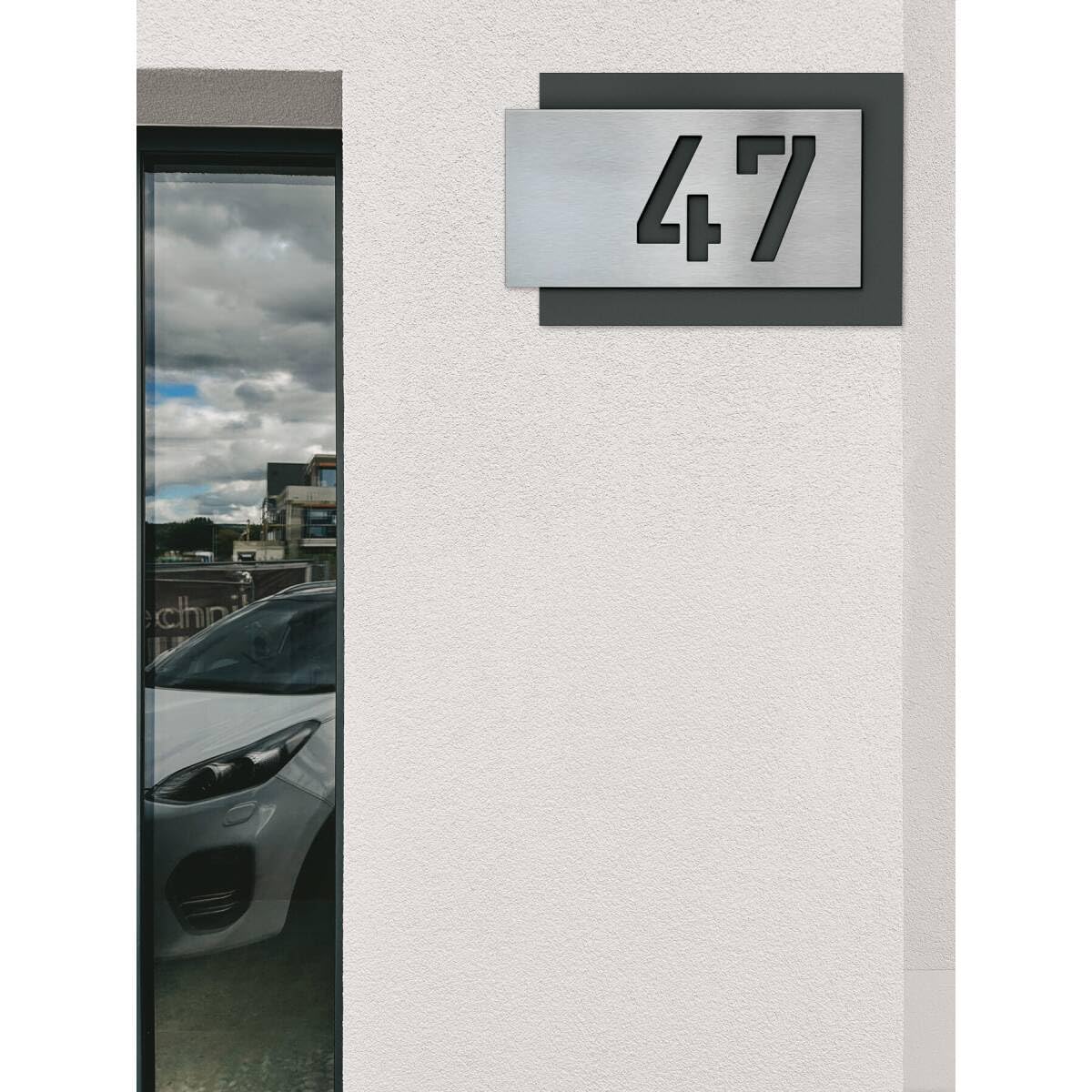 Metzler número de casa en acero inoxidable, placa personalizada en antracita, cartel con número, acero V2A, resistente a arañazos, efecto 3D, Made in Germany, tamaño: 600 x 400 mm
