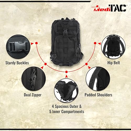 Miniatura 6 de MediTac Mochila táctica de asalto - Mochila de primeros auxilios - Mochila militar MOLLE de 18"