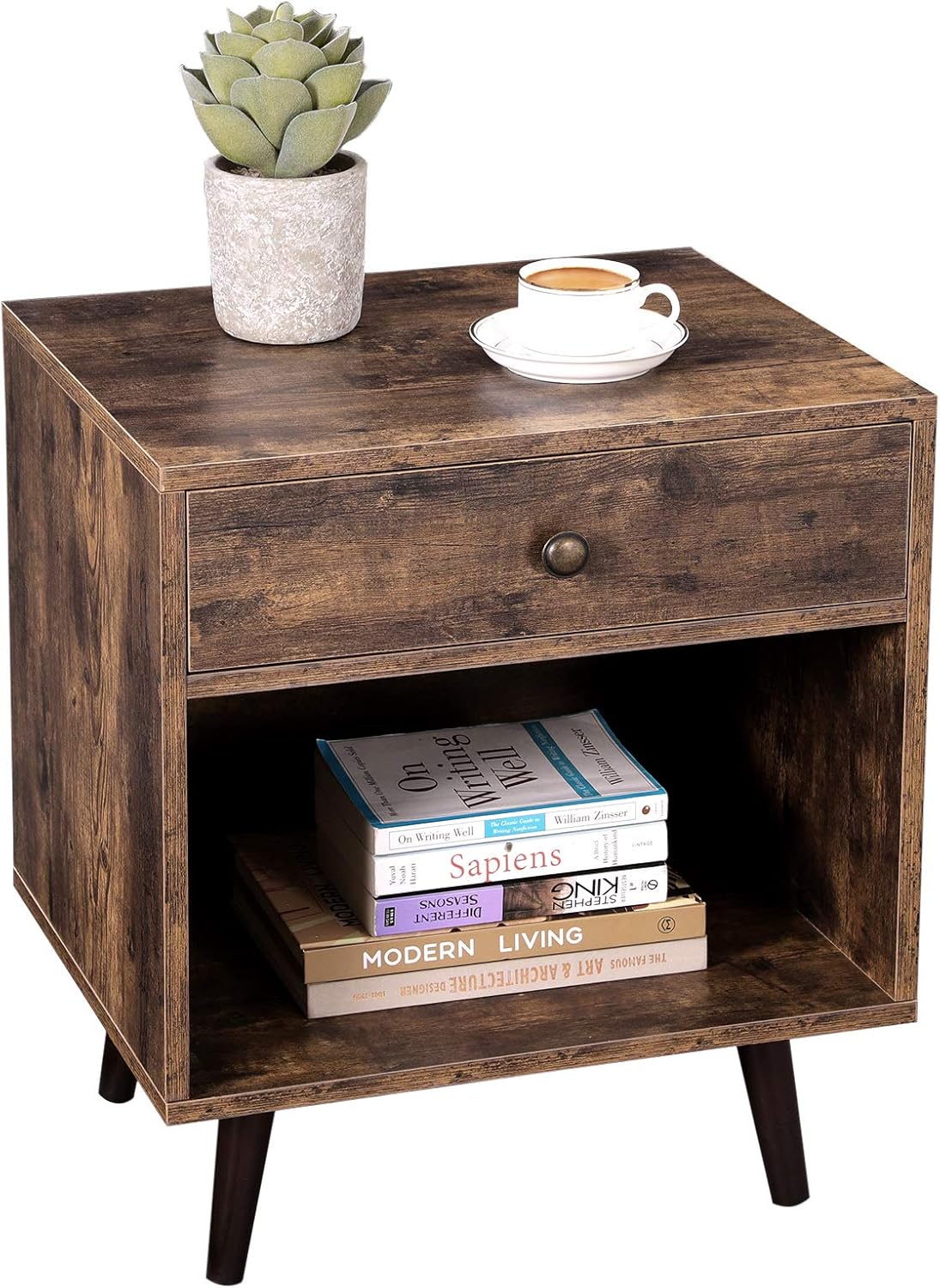 VASAGLE Nightstand, End Table with Drawer, Open Compartment, and Pinewood Legs, Bedside Table for Bedroom, 19.7 x 15.7 x 22.8 Inches, Rustic Brown ULET71BX : Home & Kitchen