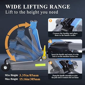 LARBANKE 2.5 Ton Floor Jack,Low Profile Jack with Portable Handle and Reflective Tape,Hydraulic Trolley Floor Jack for Garage, Home, Shop,Lifting Range 3.35-15.16,Blue&Gray