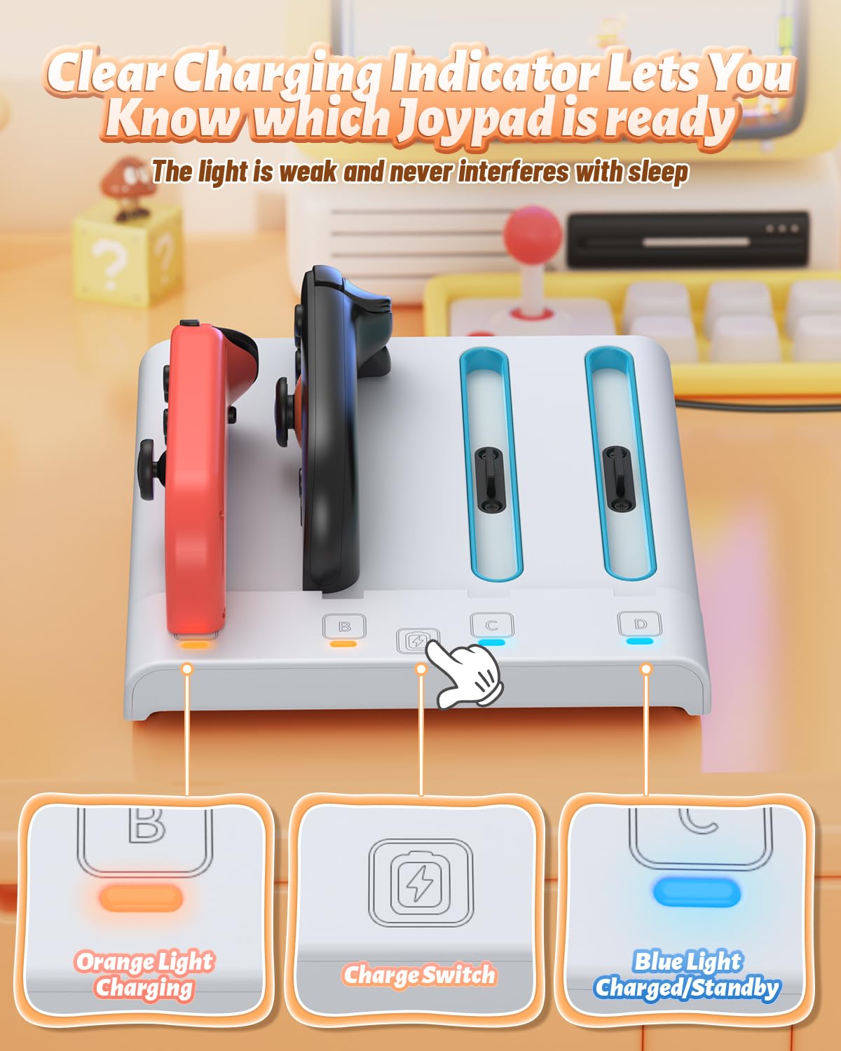 RGB Caricatore per Switch 2/Switch 1, FASTSNAIL Dock di ricarica compatibile con Switch 2 per Joycon 2, Controller accessorio per Switch 2/Switch 1