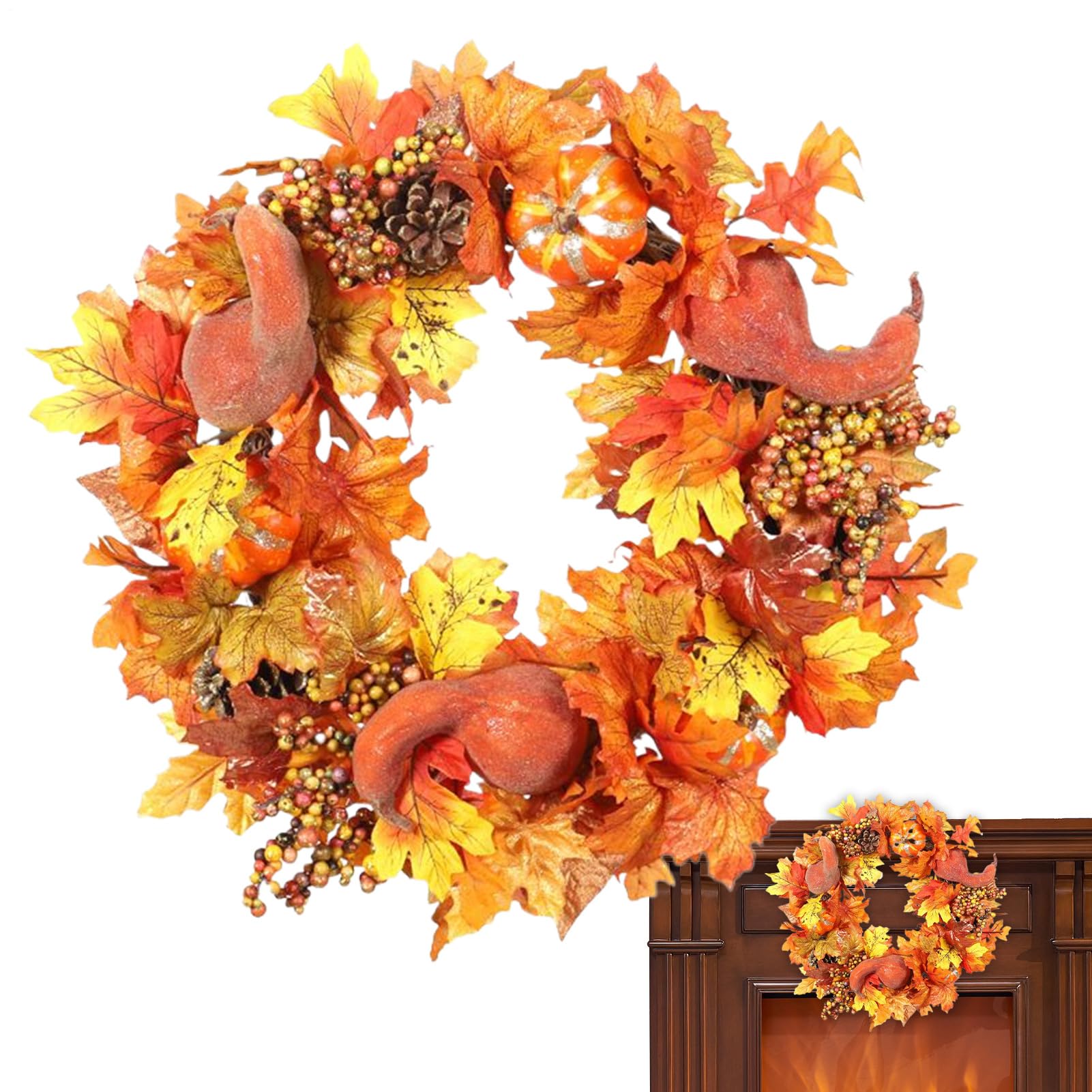 Corona otoñal de 50 cm para decorar la puerta en Halloween y Navidad