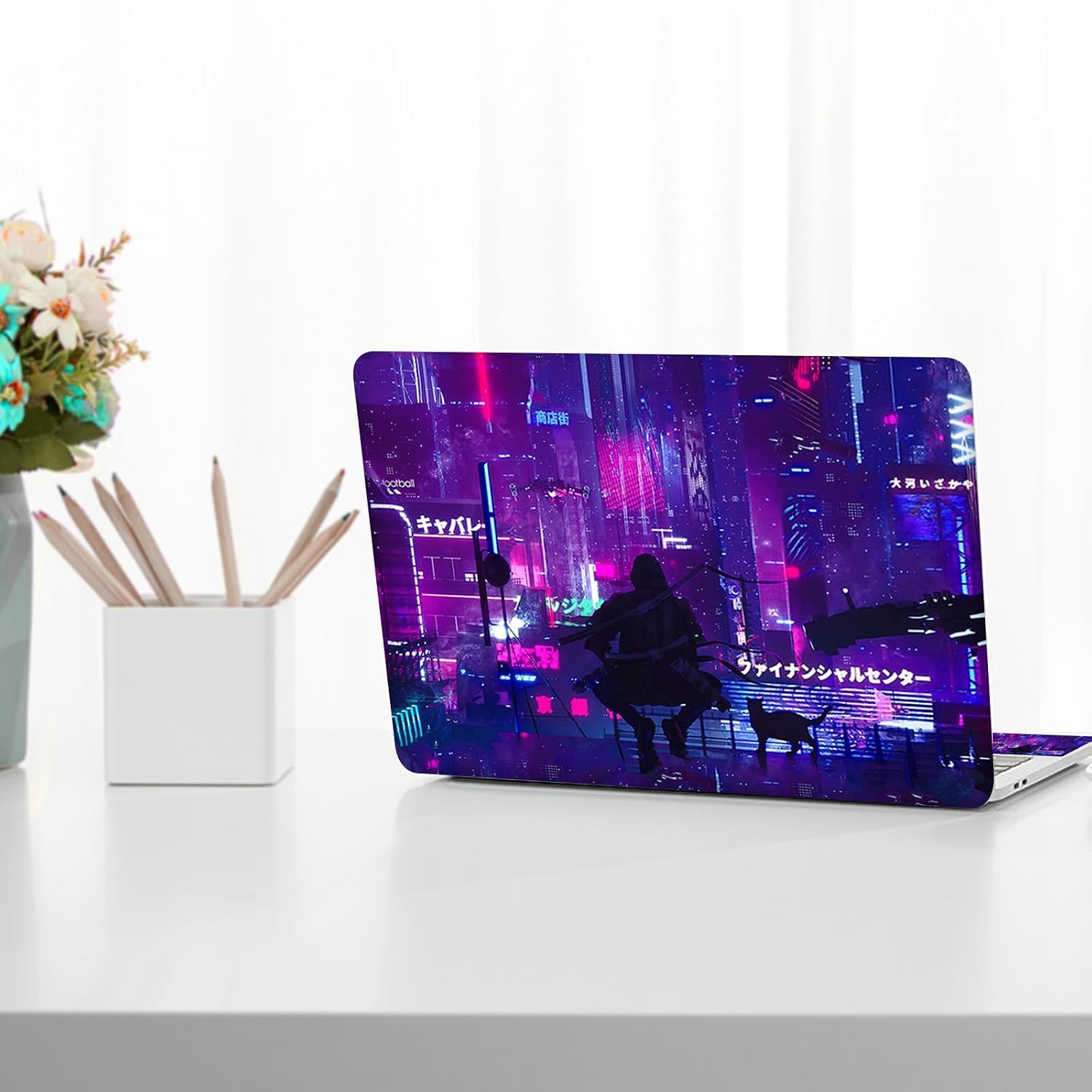 Anime Neon Laptop Notebook Skin Sticker Cover Decal, 12 13 13.3 14 15 15.4 15.6 inch Laptop Vinyl Skin Sticker Cover Art Protector Decal Universal, Purple Warrior Cat
