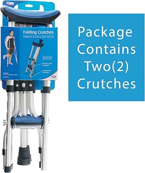 Carex Folding Aluminum Under Arm Crutches for Adults 4'11 to 6'1, 2 Lightweight Crutches Included, Universal for Walking, Walking Aid for Kids, Adults & Seniors, Includes Padded Underarm Cushions