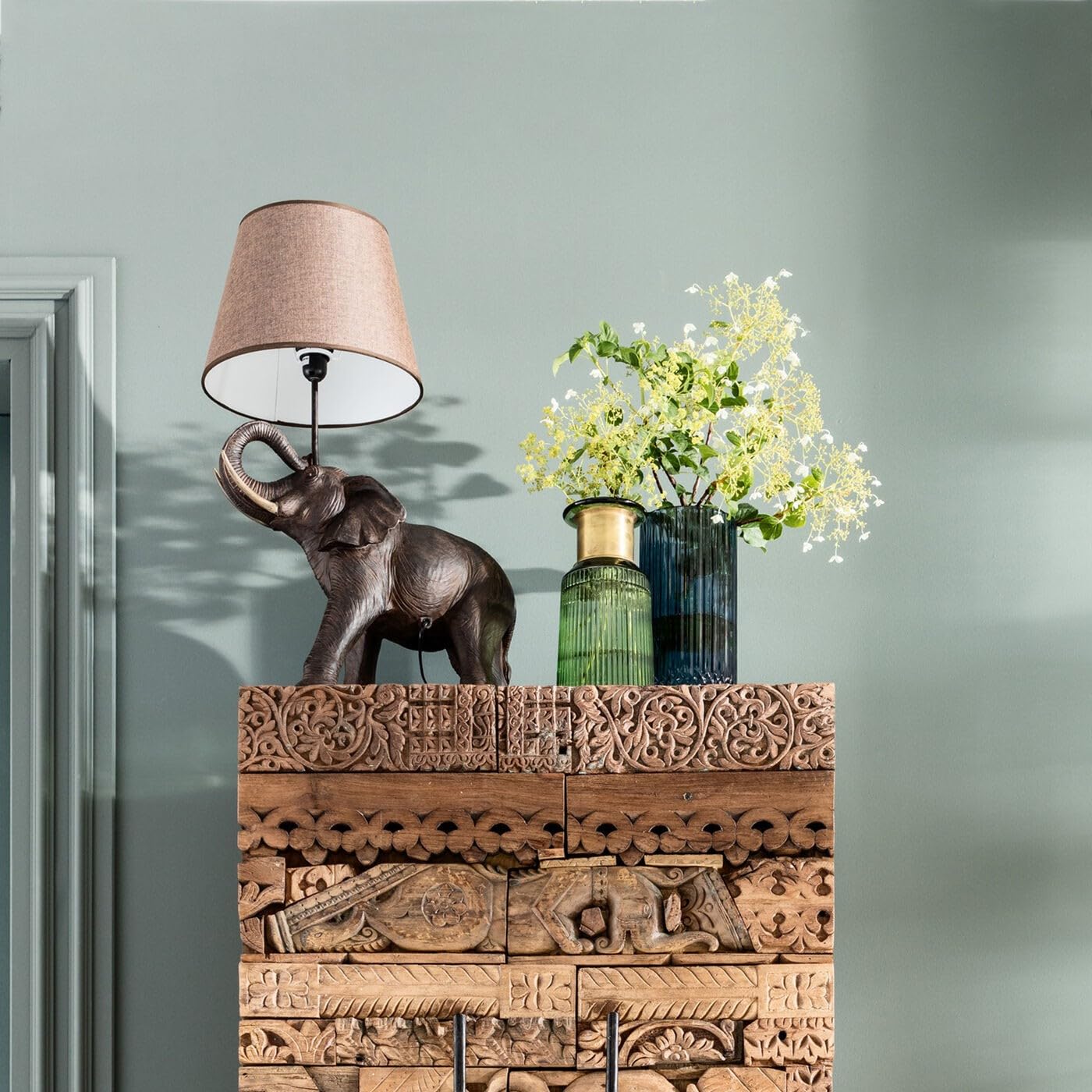 Kare Design Tischlampe Animal Elephant Safari Braun, Tischleuchte, Elefant, Tiermotiv, Dekoleuchte, Schreibtischlampe Kinder, Nachttischlampe, Leuchtmittel nicht inklusive 74x52x33 cm (H/B/T)