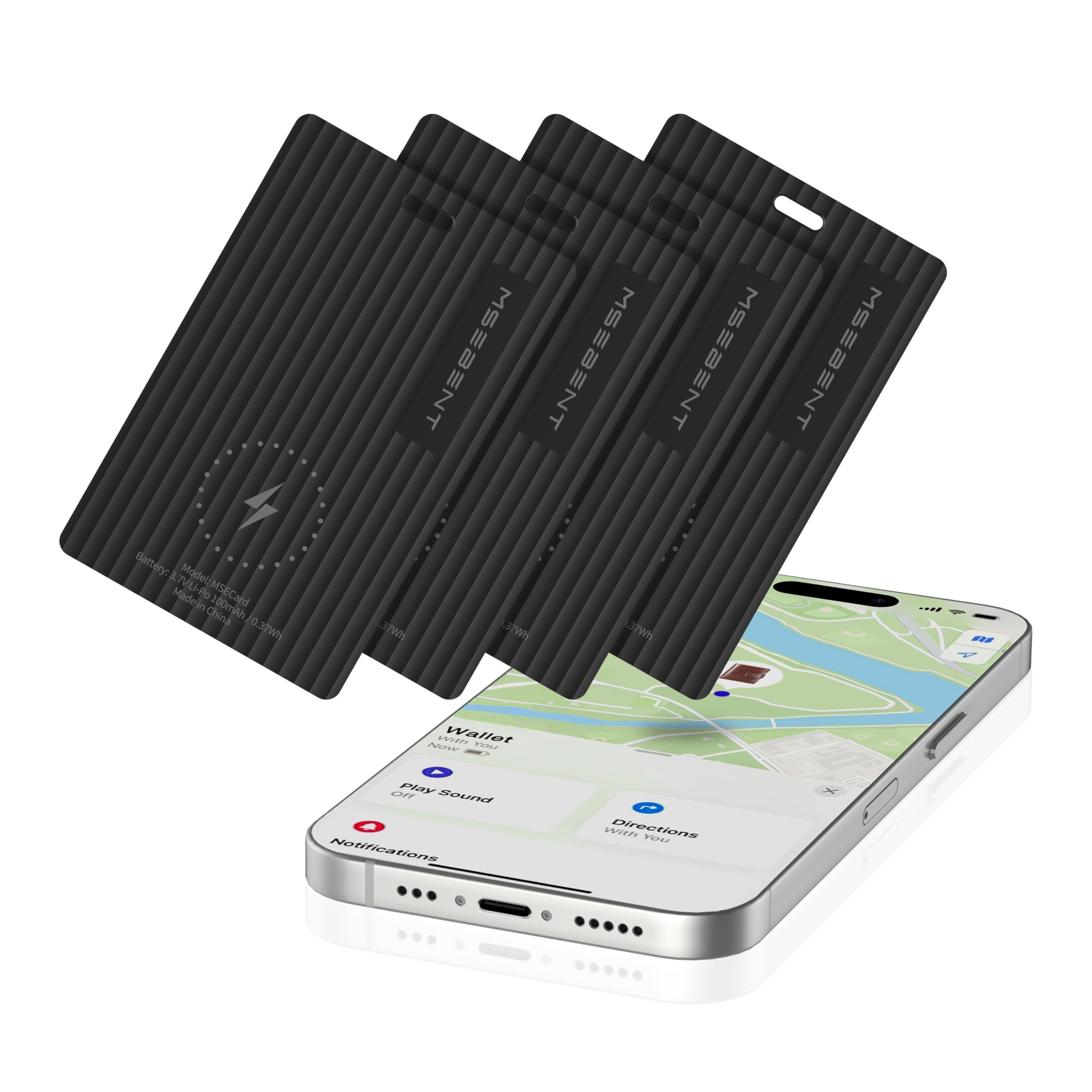 MSEBENT Wallet Tracker Card Smart Tag 4 Pack, Apple MFi Certified Bluetooth Finder, Wireless Charging Slim Item Locator, IP67 Waterproof, Works with