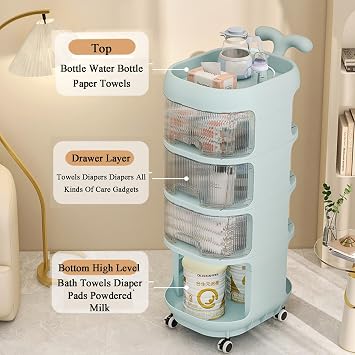 JATIBOSH Life Supplies Shelf Whale Cart Floor Creative Bedside Mobile Snack Storage Storage Rack Pp Material Waterproof Freestanding Storage Cabinet 3-4 Layers