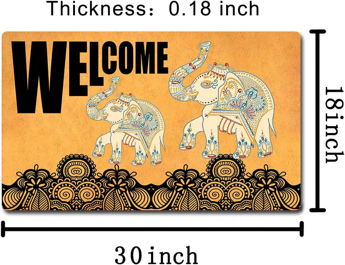 Funny Welcome Doormat Front Porch Decor Rugs With Rubber Back 30"(L) x 18"(W)Bohemian Elephant Vibrant Mandala Pattern Stylish Decor Welcome Matt Outside Entrance Monogram Mats for Front Door Patio
