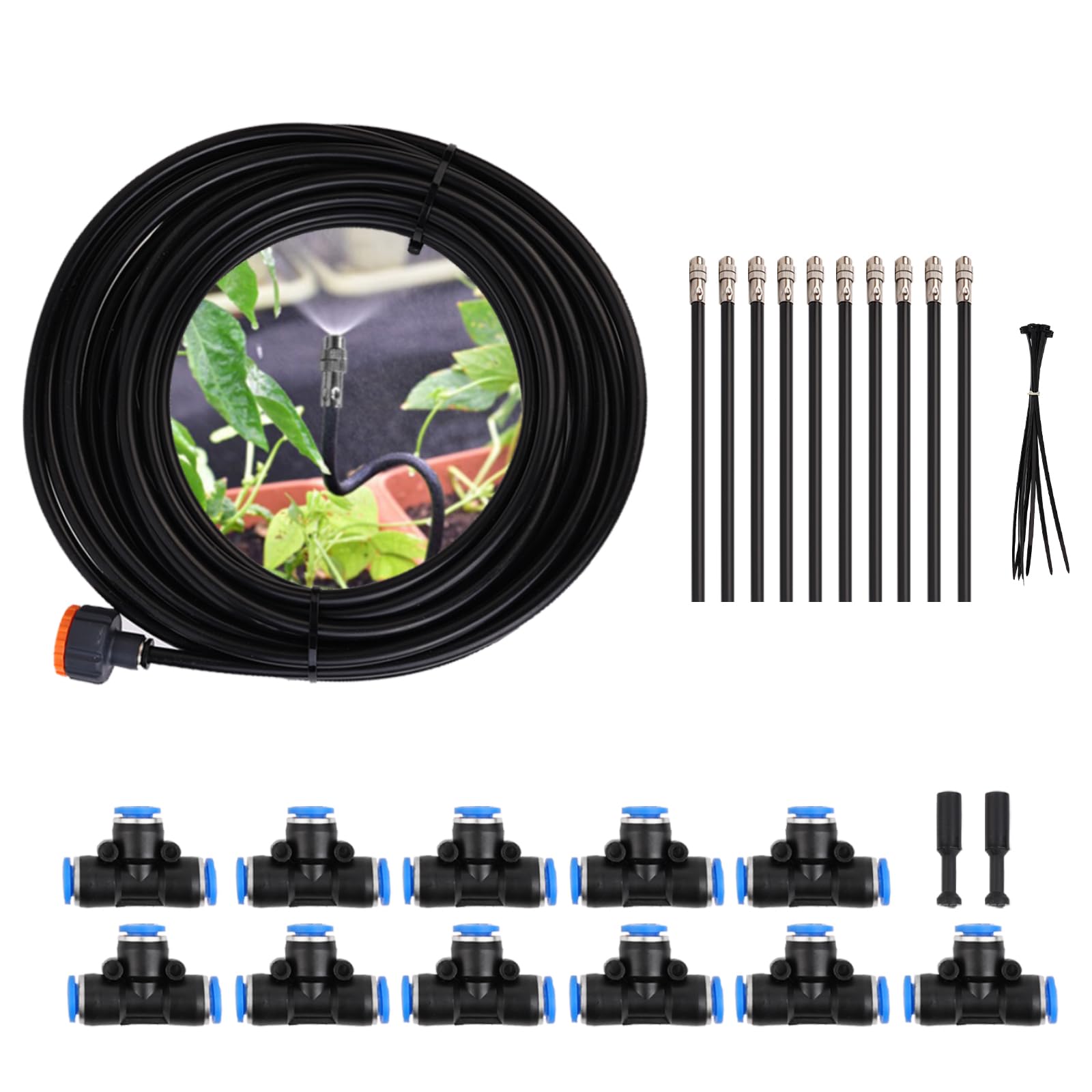 Kit Nebulizador Terraza, Nebulizador Jardin con 8mm Boquilla Ajustable +10M Línea +3/4" Adaptador, Sistema de Enfriamiento por Nebulización para Eventos al Aire Libre, Sombrillas y Techos