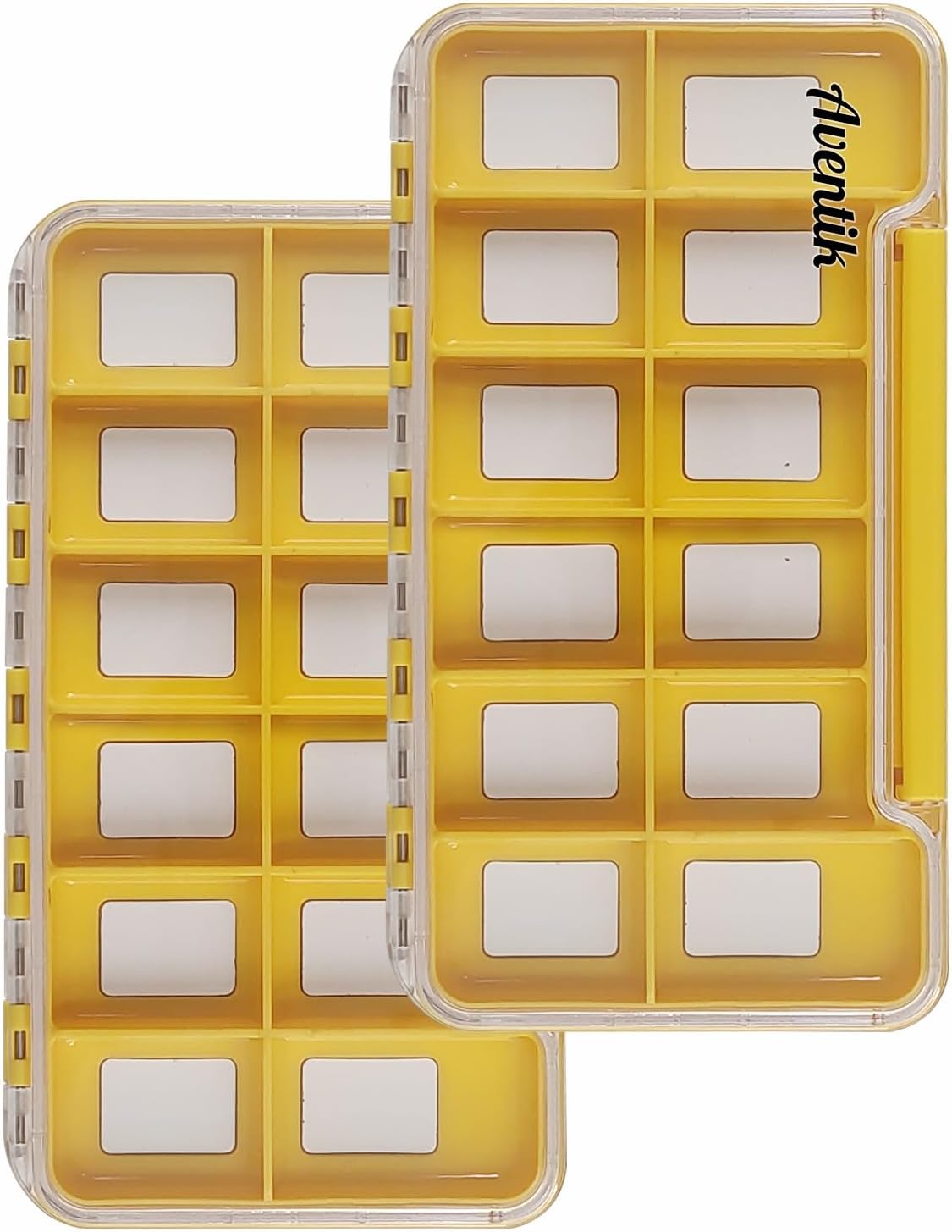 Aventik Waterproof Fly Fishing Boxes Supper Slim Transparent Plastic Easy Grip Foams Multi Magnetic Compartments Fishing Tackle Storage Trags Orange 7.36"X4.02"X0.63" (H046-12C)