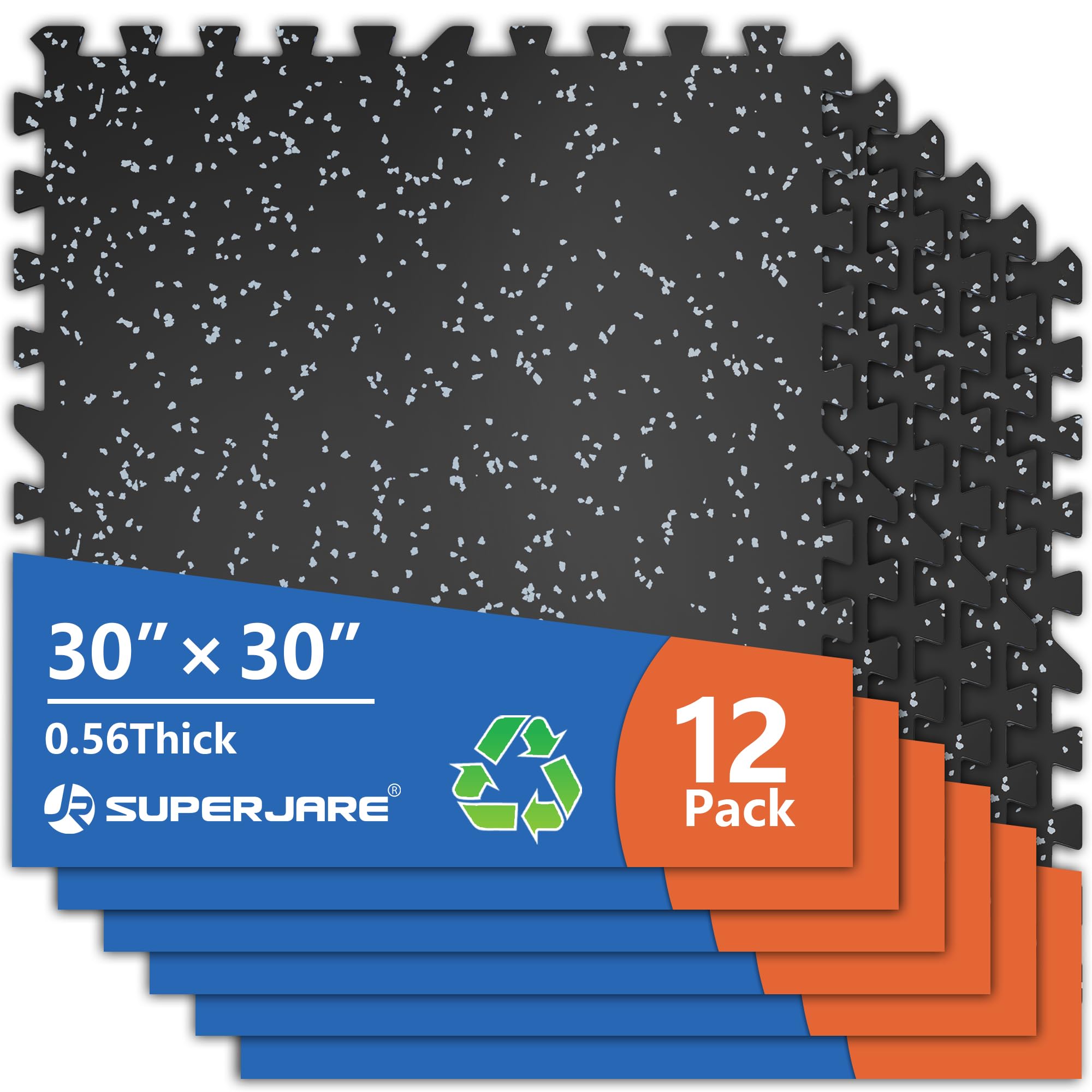SUPERJARE Lot de 12 grands tapis d'entraînement emboîtables en mousse EVA haute densité de 76,2 x 76,2 cm, 1,4 cm d'épaisseur, 75 m², grand tapis d'entraînement pour salle de sport à domicile