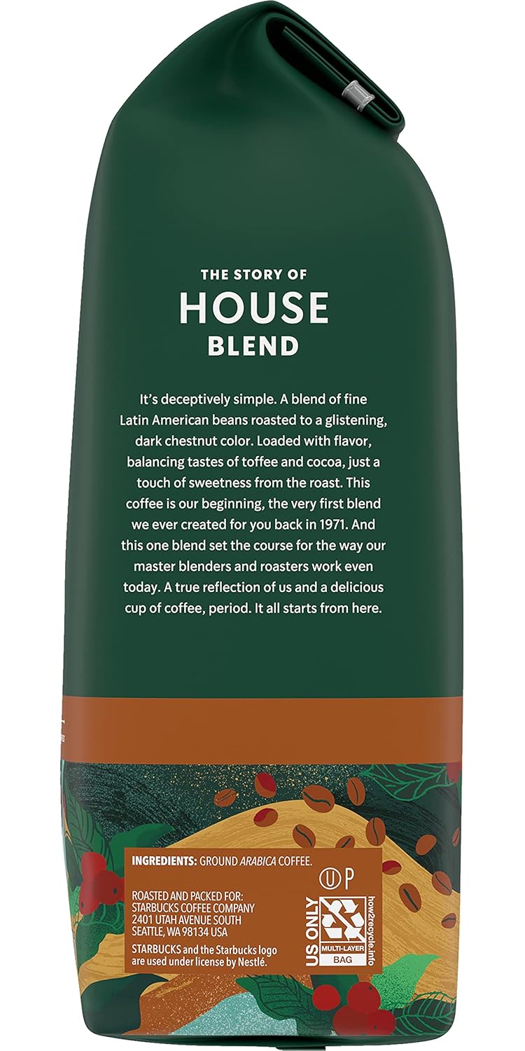 Starbucks House Blend Medium Roast Ground Coffee 12 ounce Bags (Pack of 3)