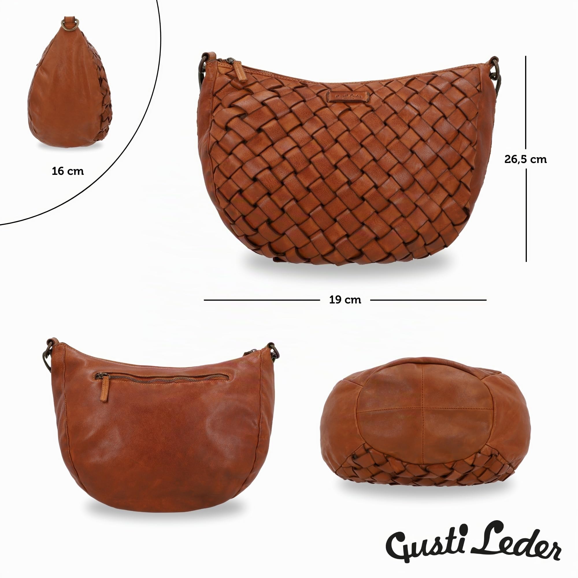 Gusti Leder Bolso bandolera para mujer – Clover – Bolso de piel de vaca con forma de media luna – Vintage Bandolera de piel con diseño trenzado retro