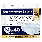NorthShore MegaMax Adult Overnight Diapers, 12-Hour Tab-Style, Medium, 40 Count Case, White, 32-44 inches, Unisex Incontinence Underwear