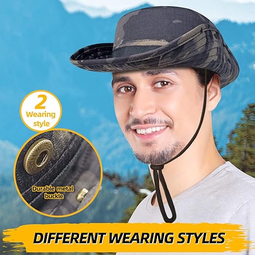Miniatura 5 de Boonie - Sombrero para hombres y mujeres, protección solar, transpirable y plegable, sombrero de pesca para hombre, camuflaje negro, Camo Negro