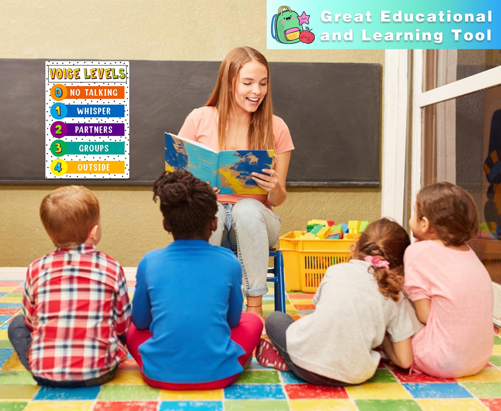 BIZIBAFF Voice Level Poster for Classroom Voice Level Poster Chart Classroom Rule Poster Noise Level Educational Sign for Elementary Classroom Bulletin Board Decoration Back to School Teacher Supplies - Image 2