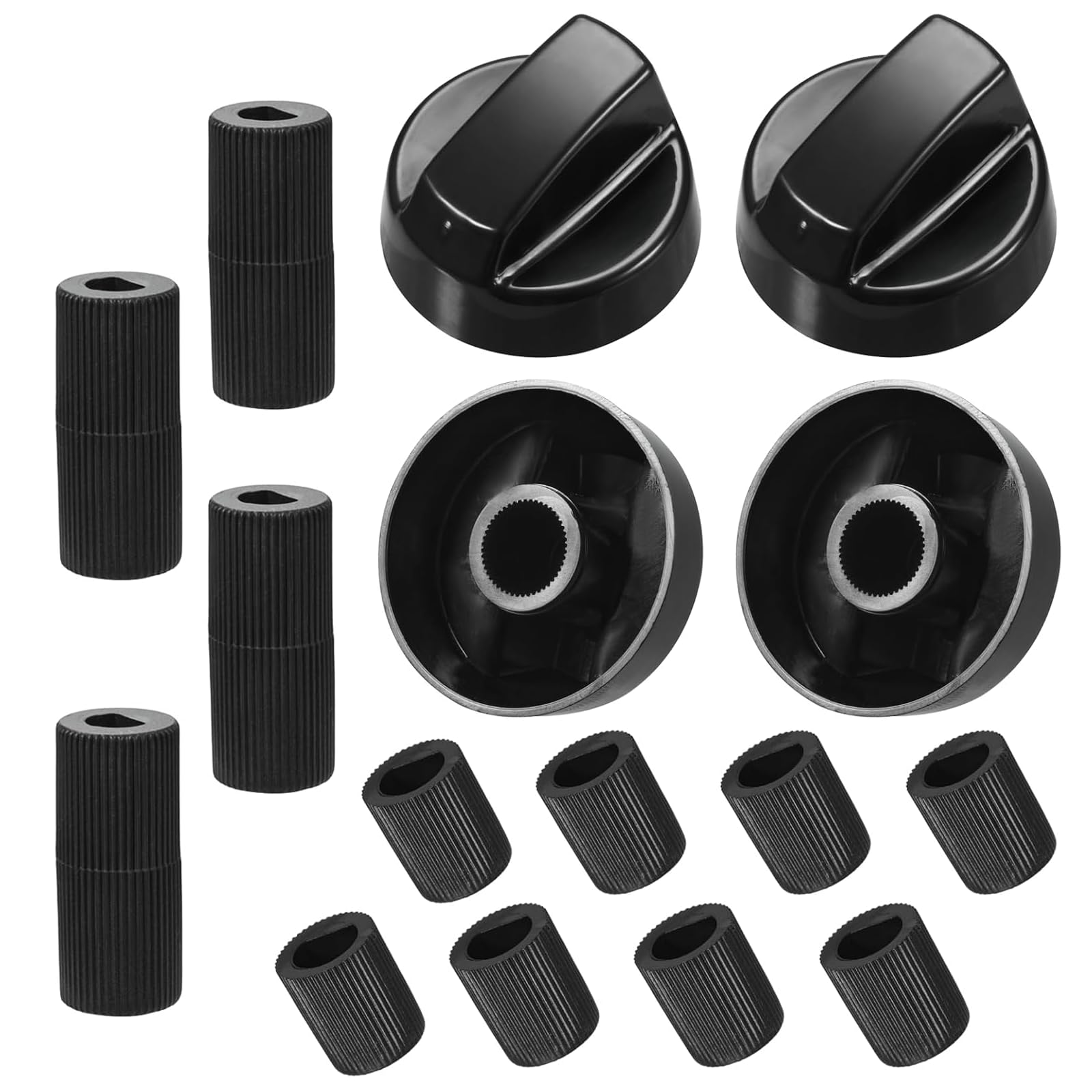 ALANX 4 Pack Black Universal Control Knobs, with 4 x Long adapters and 8 x Short adapters, Adaptors Knobs Kitchen Cooktop, Gas Stove & Various Ovens, Precise Temperature Control (Black)