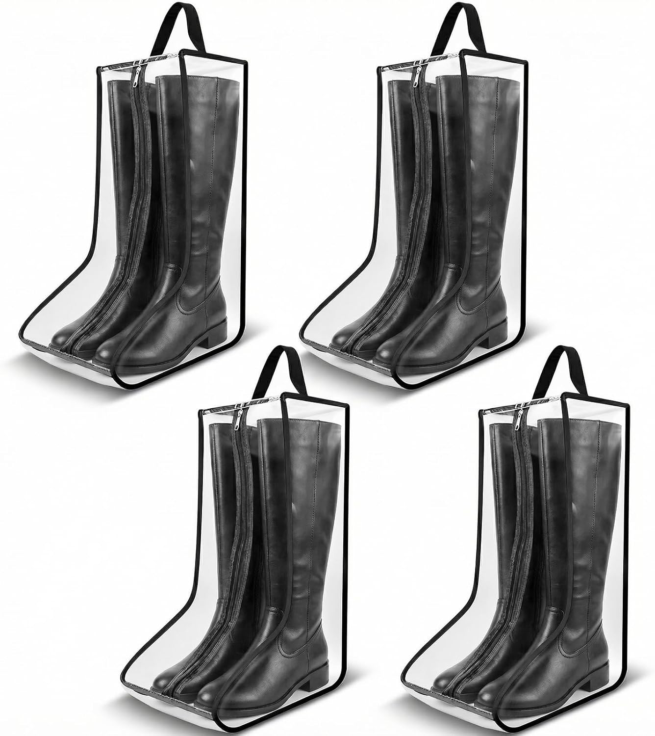 4 Pcs Portable Boots Bag for Cowboy Boots Tall Boot Storage Bags Portable Waterproof Protector Tools for Travel and Daily Wardrobe Shoe Cabinet and Other Home - Black