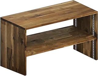 WOODPRO アカシア コの字収納ラック(可動棚板1枚) 幅80cm 高さ35cm 奥行22cm ダークウォルナット色 完成品 テレビ台 モニター台 デスクシェルフ 1cm単位でオーダー可 受注生産