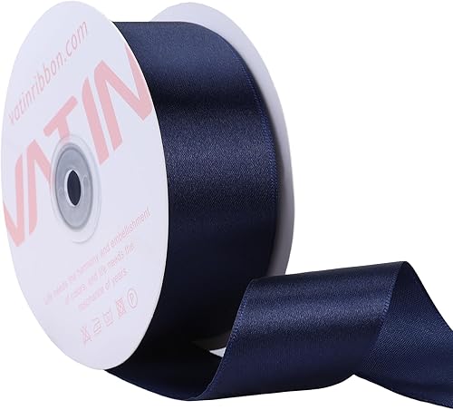 VATIN Cinta de satén sólido azul marino de 1-12 pulgadas, cinta de tela artesanal de 50 yardas para envolver regalos, arreglos florales, decoración