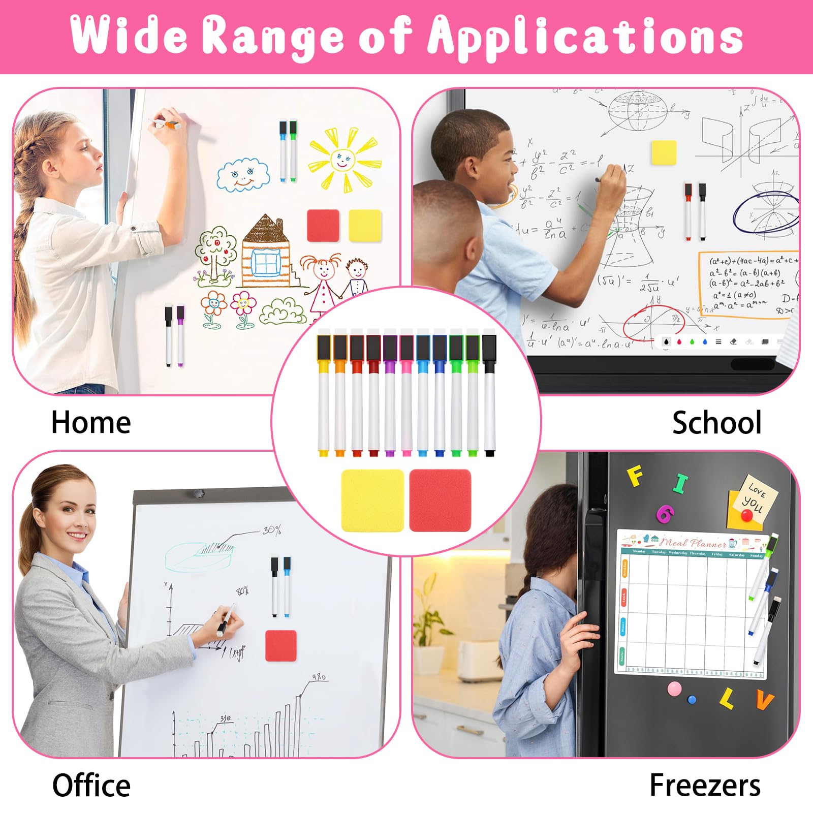 Kit 24 Pièces Tableau Blanc ZYHDFH – 10 Feutres, Porte-stylo Magnétique Avec 12 Aimants, éponge Double Face, ABS Solide