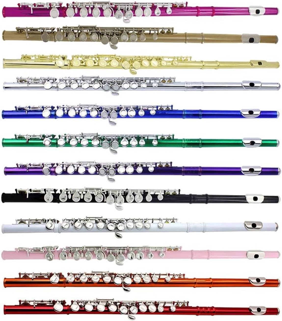 フルート楽器 16穴 クローズドCキー プロフェッショナルフルート カラー木管楽器 ボックス付き(Black)