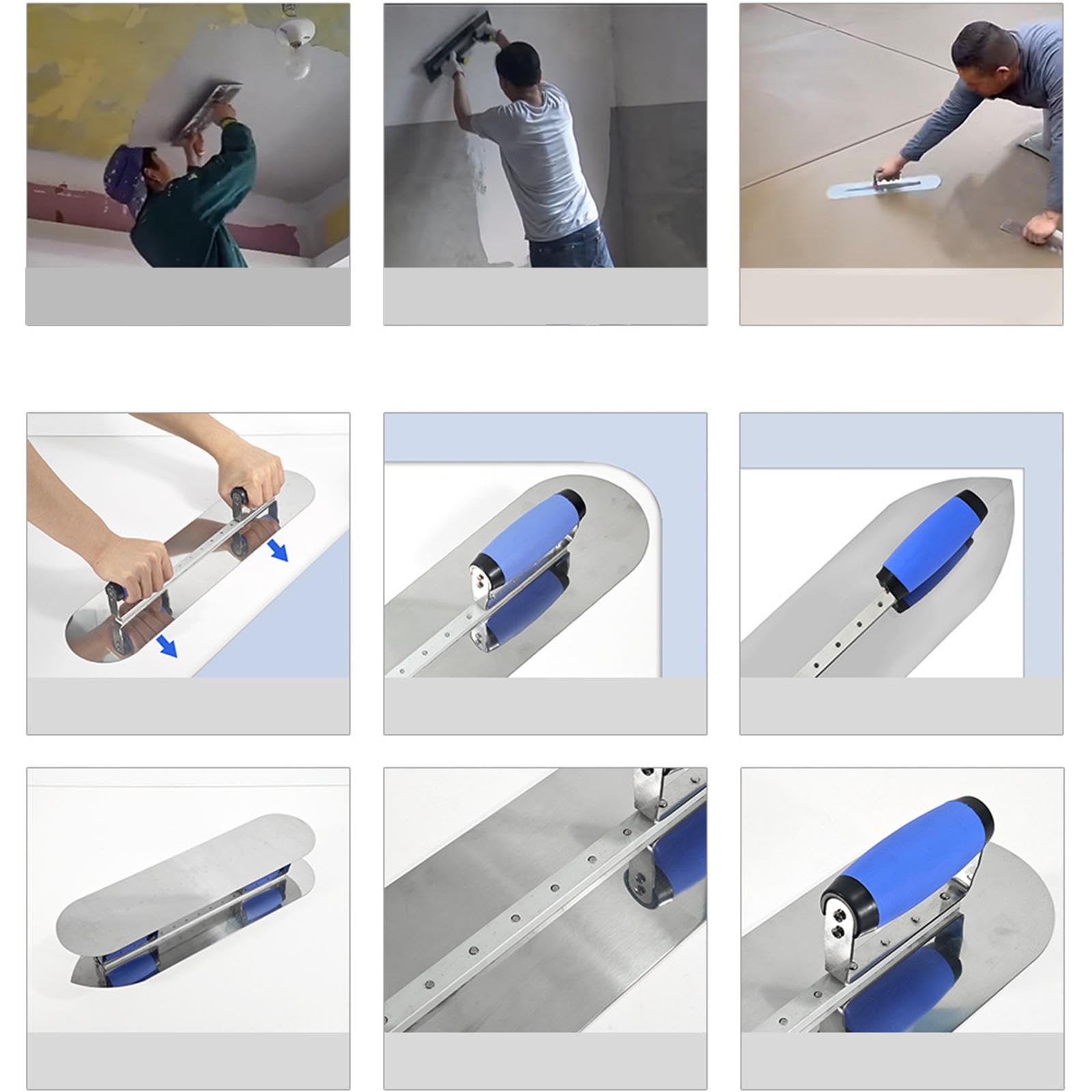 Frattazzo a Doppia Impugnatura Attrezzo per Intonacare con Ampie E Manici Comodi per Finiture E Applicazione Veloce Su Superfici Estese a, 20in Round Pointed