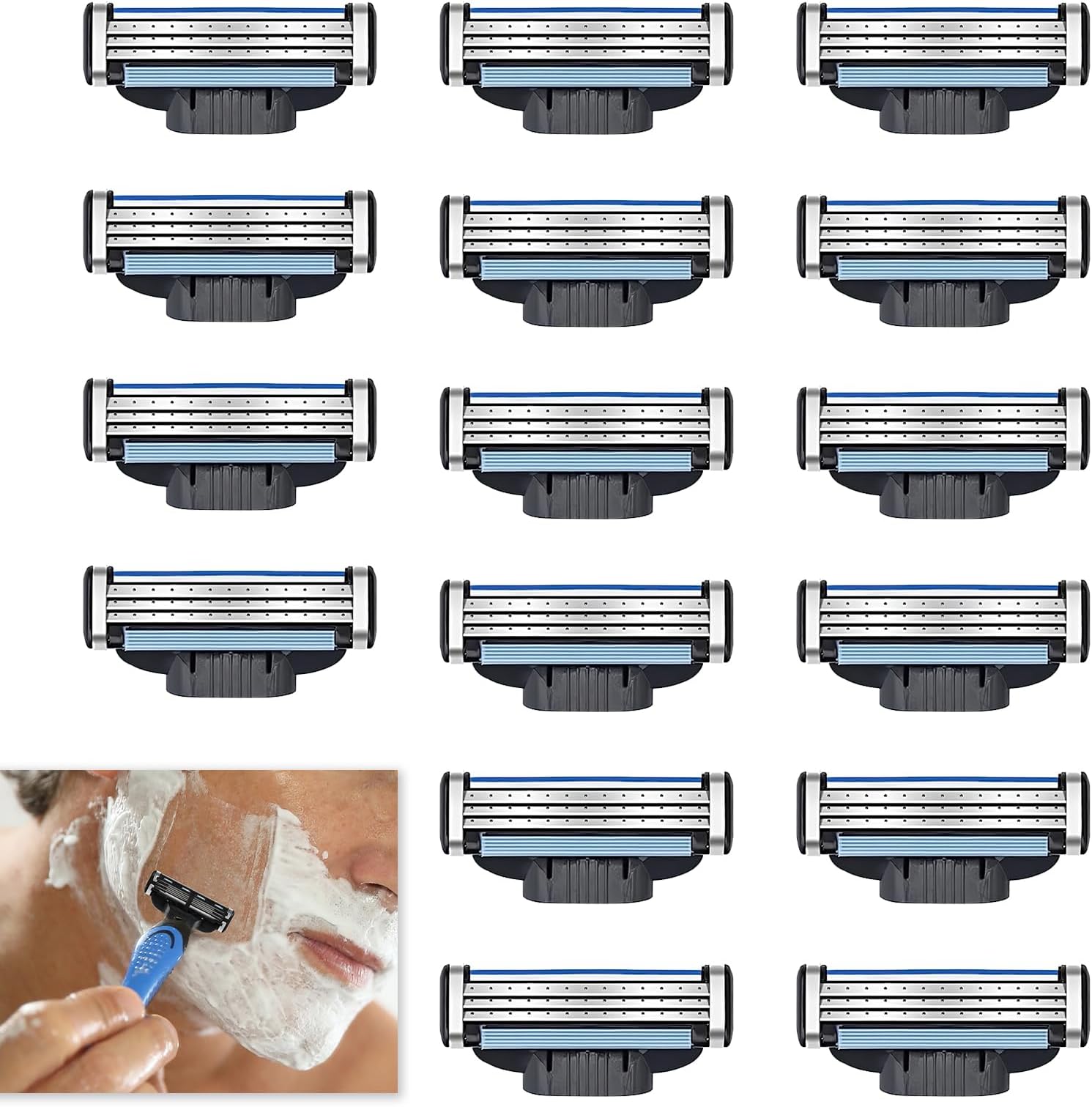 16 Pcs Razors for Men, Razor Blades Refills, 3-Layer Shaver Blades with Double Lubrication Strip, Premium Quality Replacement Blades for Smooth Shaving for Daily Use