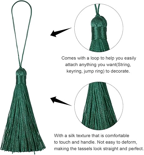 Miniatura 8 de HARFINGTON Borlas para marcapáginas 8 piezas de 65 pulgadas suaves y sedosas con trabillas para llavero graduación hecho a mano accesorio de
