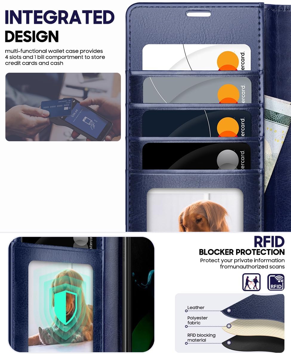 OCASE for Galaxy Z Fold7 Wallet Case, PU Leather Flip Folio with Card Slots, RFID Blocking, Kickstand & Wrist Strap, Phone Cover for Galaxy Z Fold 7 2025, Blue