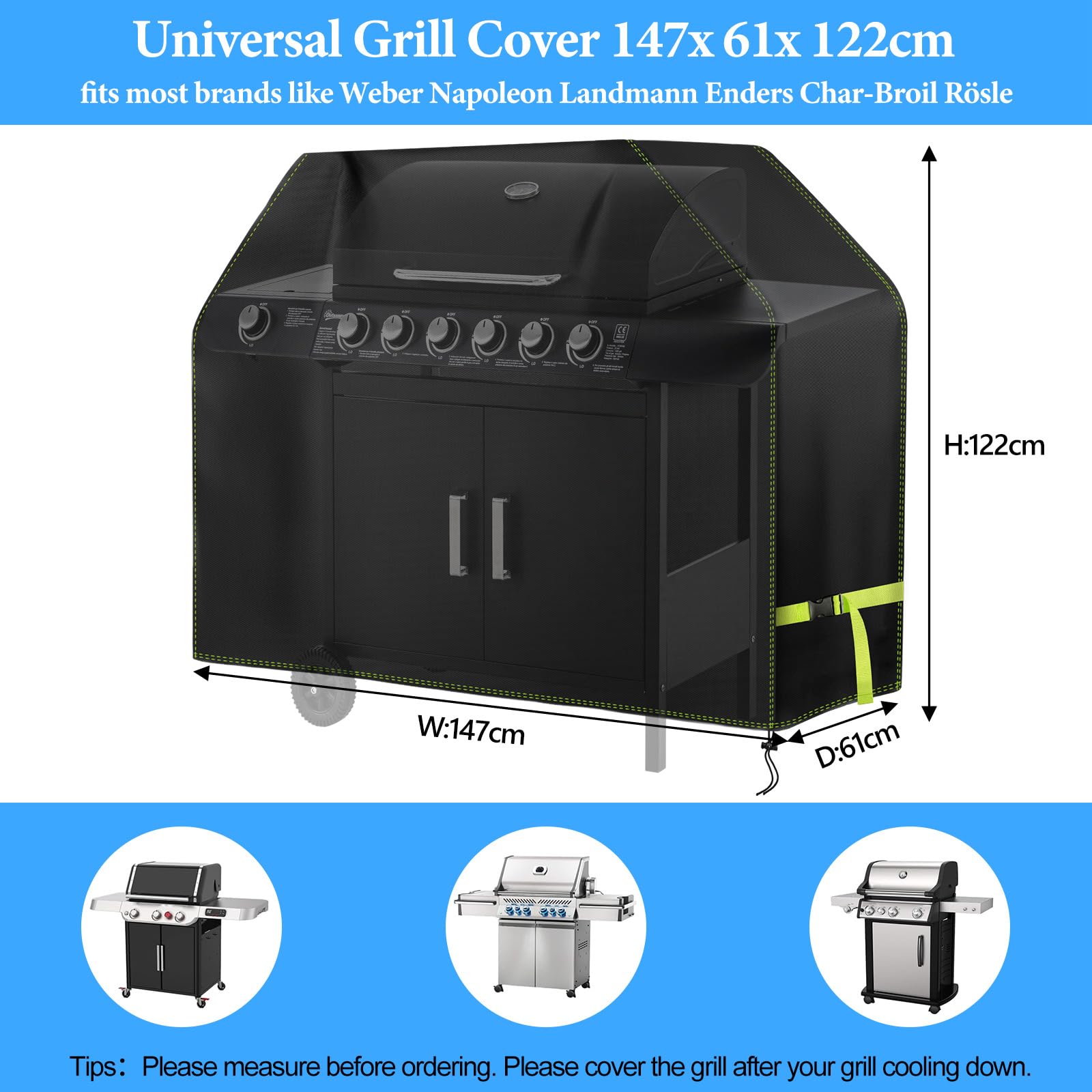 Die VDISRR Grillabdeckung aus robustem 420D Oxford-Gewebe schützt Ihren Gasgrill zuverlässig vor Witterungseinflüssen.