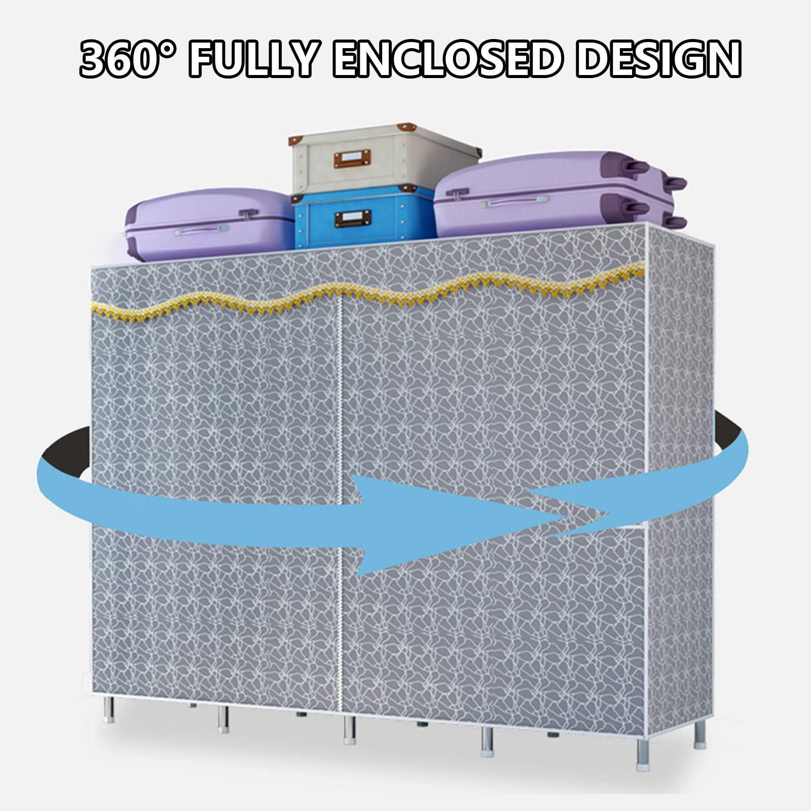Kleiderschrank Tragbarer Kleiderschrank aus Segeltuch, Kleiderschrank-Aufbewahrungsorganisator mit Kleiderstange, Regalen, Seitentaschen, für Schlafzimmer, Wohnzimmer,E-84X46X172cm