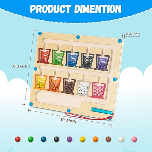 Miniatura 2 de HOMEE Laberinto magnético de color y números, tabla de rompecabezas de madera para clasificar colores a juego, juguete educativo preescolar para