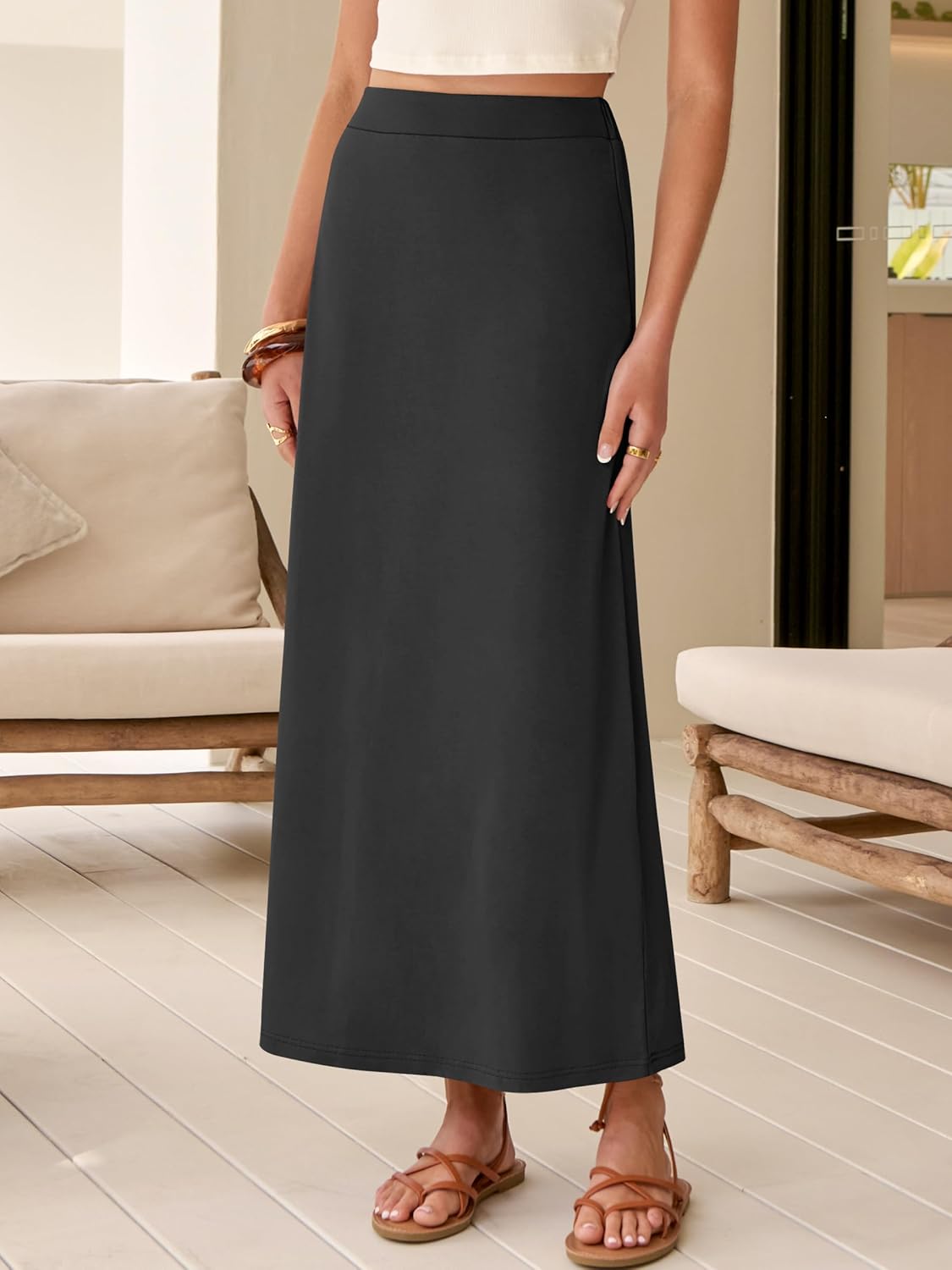 ANRABESS Maxi Skirts for Women Summer Casual Elastic Waisted Ankle Length Flowy Swing 2026 Spring Long Skirt - Image 3