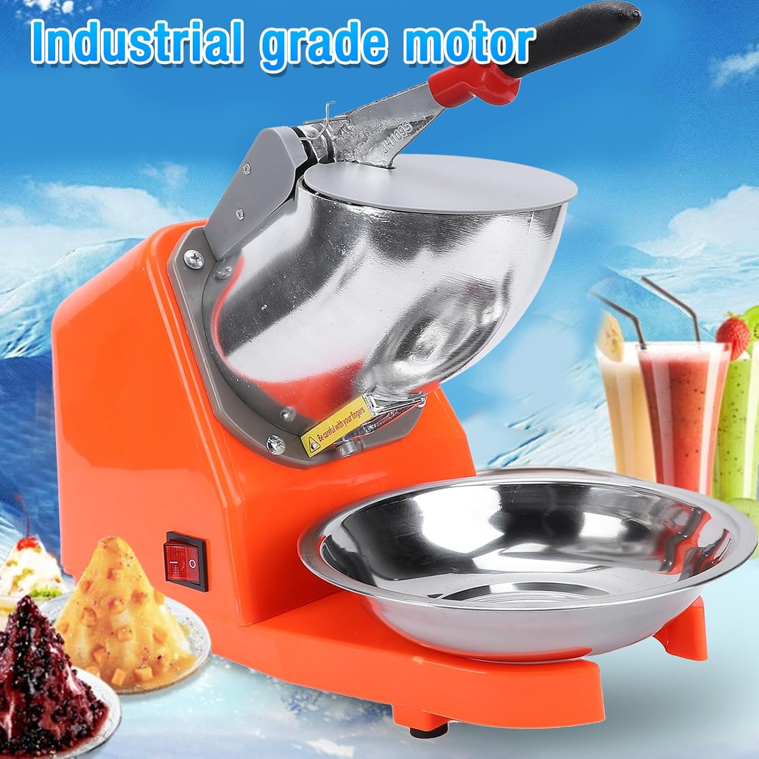 Electric Ice Crusher 380W Stainless Steel Dual Blade Shaved Ice Snow Cone Maker for Home Use, Efficiently Crushes Ice with Fine Texture, Multifunctional for Snow Cones and