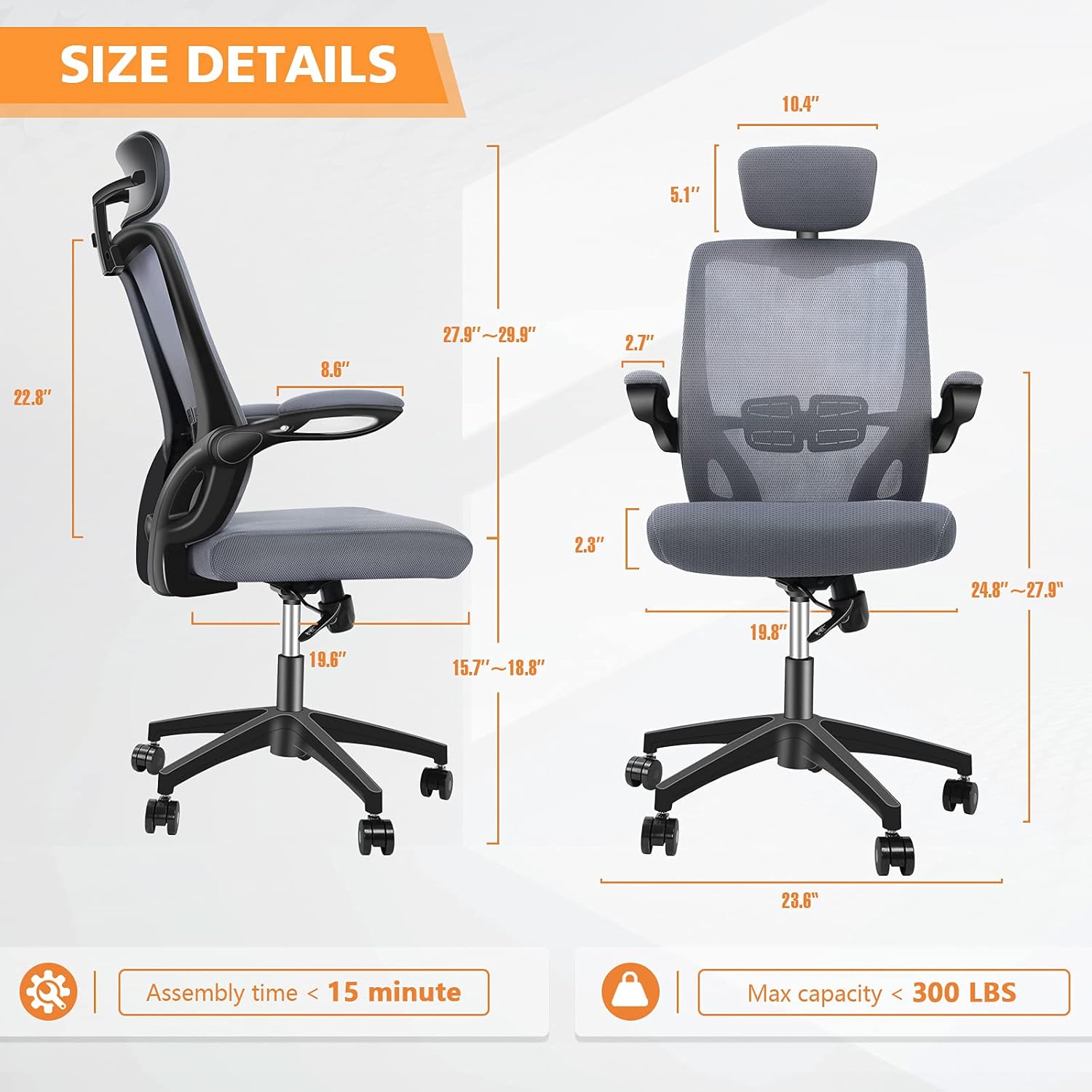 Engber Ergonomic Office Chair Home - Computer Desk Chairs Lumbar Support, Mesh High-Back Task Chair with Flit-up Arms and Height Adjustable Design : Home & Kitchen