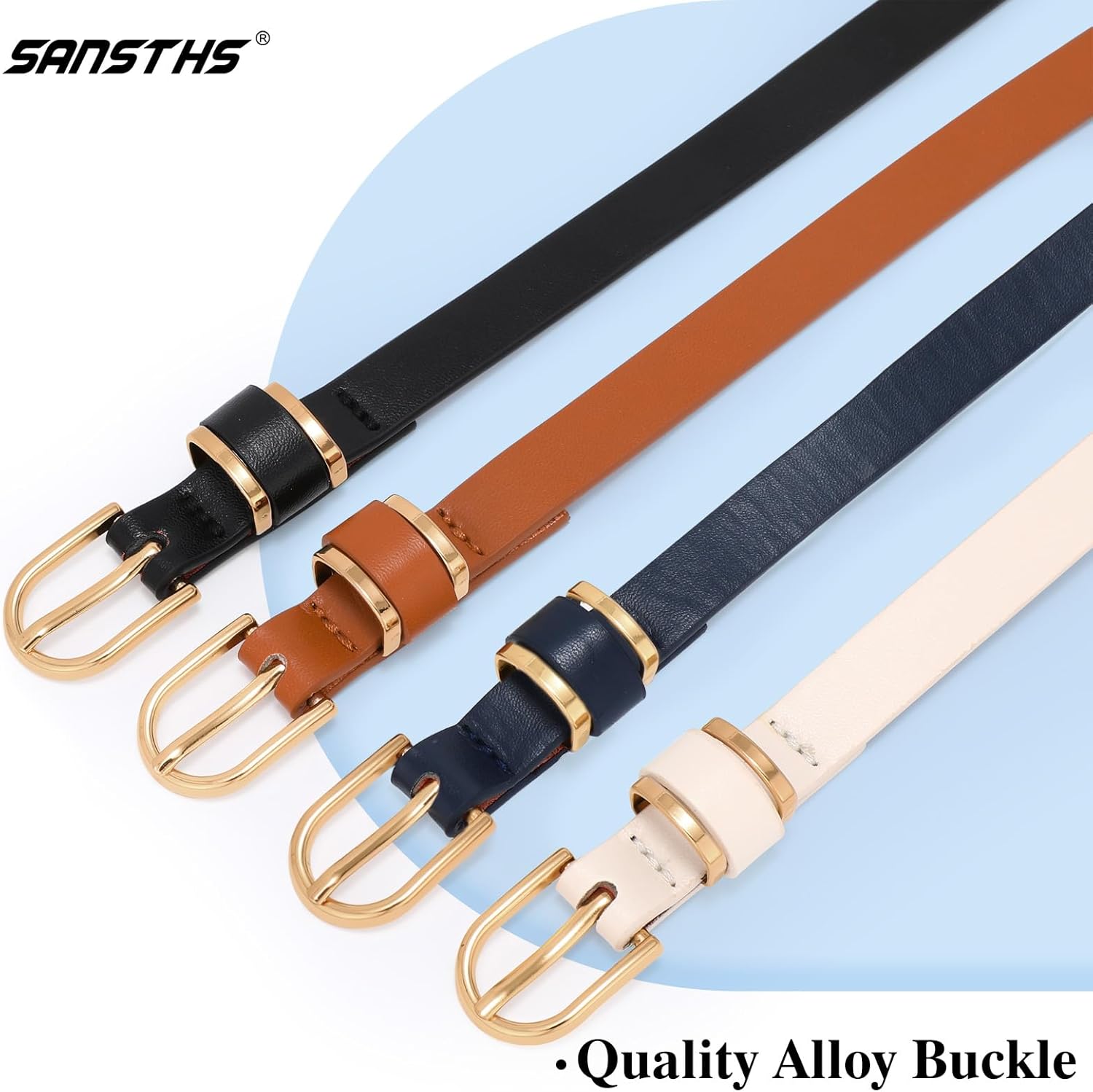 SANSTHS 4 Pack Women Thin Belts for Jeans Dresses Coats Skinny Women Belt with Gold Alloy Buckle - Image 3