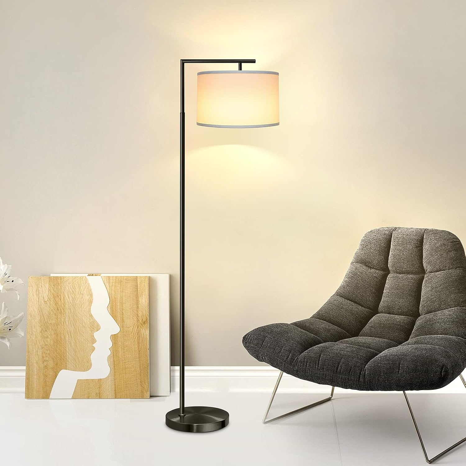 Up To 50% OFF ROTTOGOON Floor Lamp for Living Room, Montage Modern Floor Lamp with 2 Lamp Shades & 9W LED Bulb, Montage Tall Pole Reading Standing Light for Bedroom, Study Room - Black