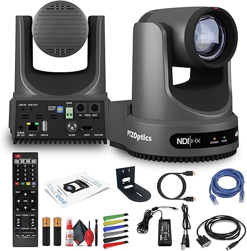 Miniatura 7 de PTZOptics Move Cámara PTZ 4K SDI/HDMI/USB/IP con zoom óptico de 20x (gris) (PT20X-4K-GY-G3) + soporte universal de pared (negro) + kit de limpieza