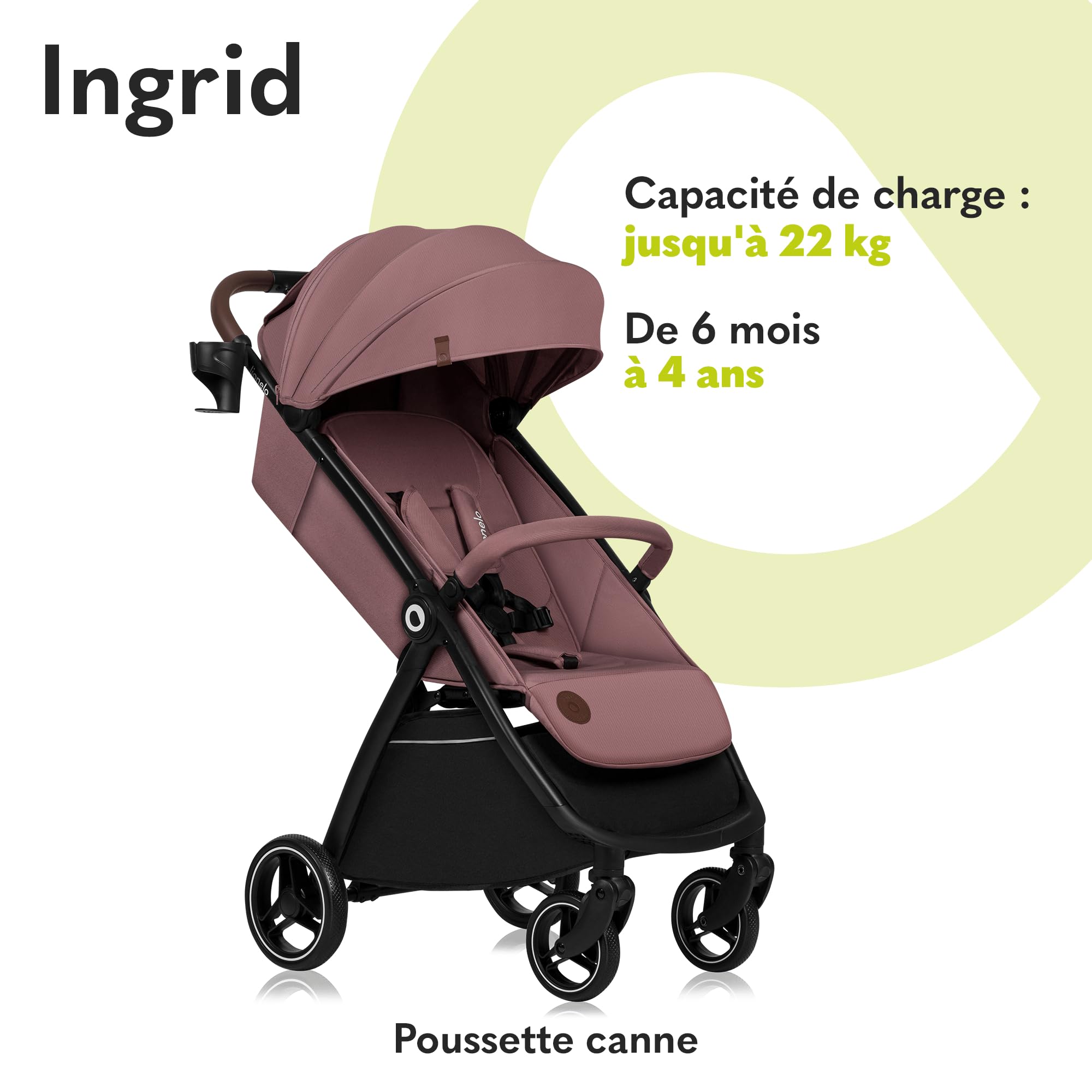 LIONELO INGRID Poussette 22 kg 6 mois-4 ans Grandes roues pivotantes 360° Suspension totale Pliable d'une seule main Dossier et repose-pieds réglables Auvent XXL Pink