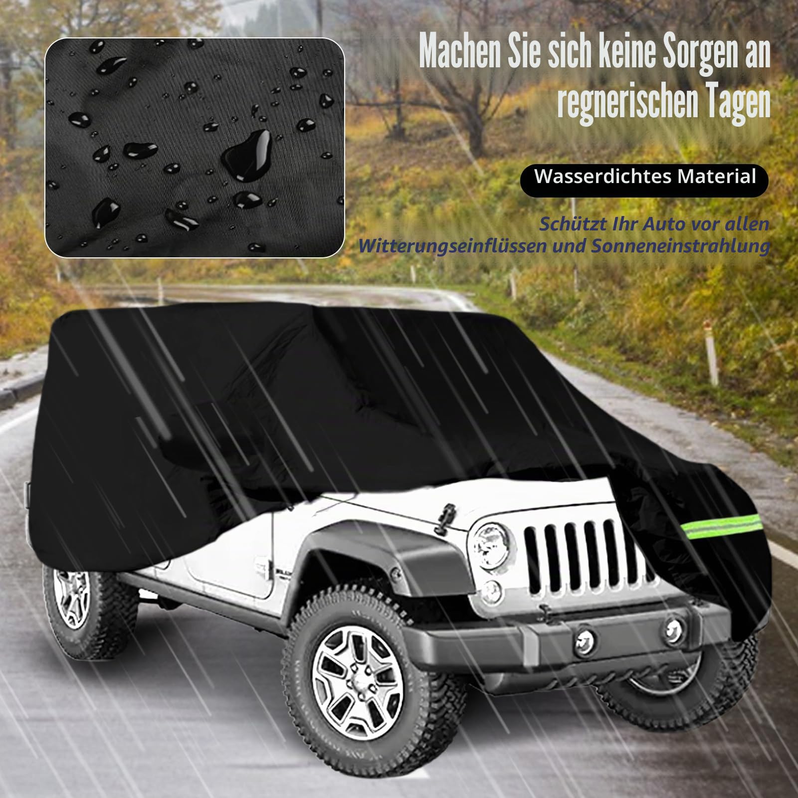 Autoabdeckung, wasserdichte Autoabdeckung für Jeep Wrangler 4 Tür Anti UV | Auto Outdoor Indoor Abdeckplane für CJ YJ TJ und JK 4 Tür Auto Ganzgarage Abdeckplane Winter Sommer Allwetter Abdeckung