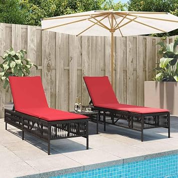 Brown PE Rattan Sun Lounger Set with Removable Cushions, Adjustable Multi-Position Backrest, Durable UV-Resistant Outdoor Furniture, Sturdy Powder-Coated Steel Frame Supports