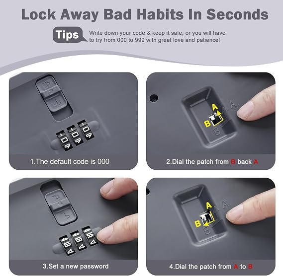 Small Lockable Storage Box with Combination Code - Secure Medicine Safe, Phone Jail, and Snack Box for Home, Fridge, Office, or Travel - Reusable BPA-Free, Portable Design (23.5 x 12.8 x 9.2cm)