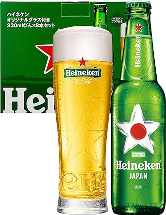 Amazon Co Jp Amazon Co Jp限定 夏限定 瓶ビール ハイネケンワールドデザイン瓶 オリジナルグラス Star Glass 1個付 ラガータイプ 日本 330ml 8本 ギフトbox入り 食品 飲料 お酒