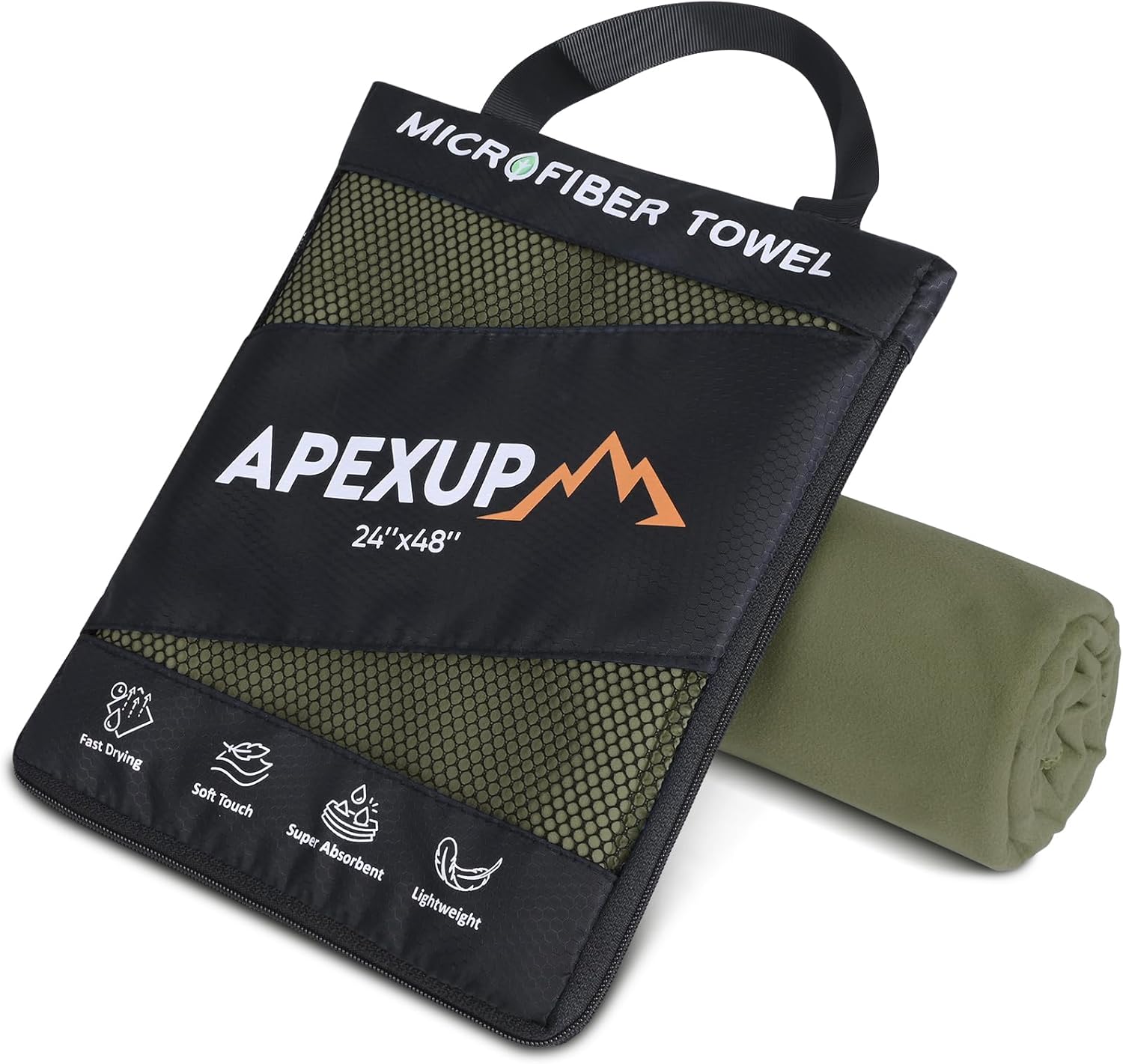 APEXUP Microfiber Travel Towel, Ultra Absorbent Quick Dry Towels, Lightweight Gym Sports Camping Towel for Workout, Yoga, Beach, Shower, Swimming (48″×24″, Army Green)