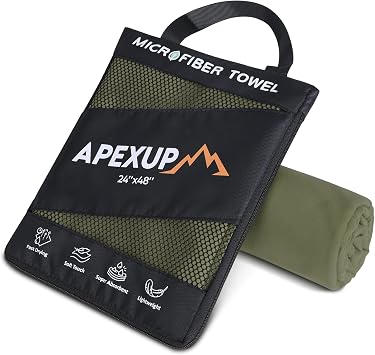 APEXUP Microfiber Travel Towel, Ultra Absorbent Quick Dry Towels, Lightweight Gym Sports Camping Towel for Workout, Yoga, Beach, Shower, Swimming (4824, Army Green)